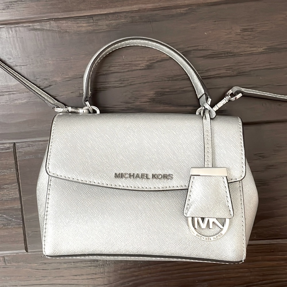 Michael Kors metallic silver leather crossbody bag